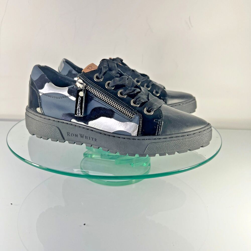 Ron White Fashion Sneaker Black Blue Pointed Toe Camouflage